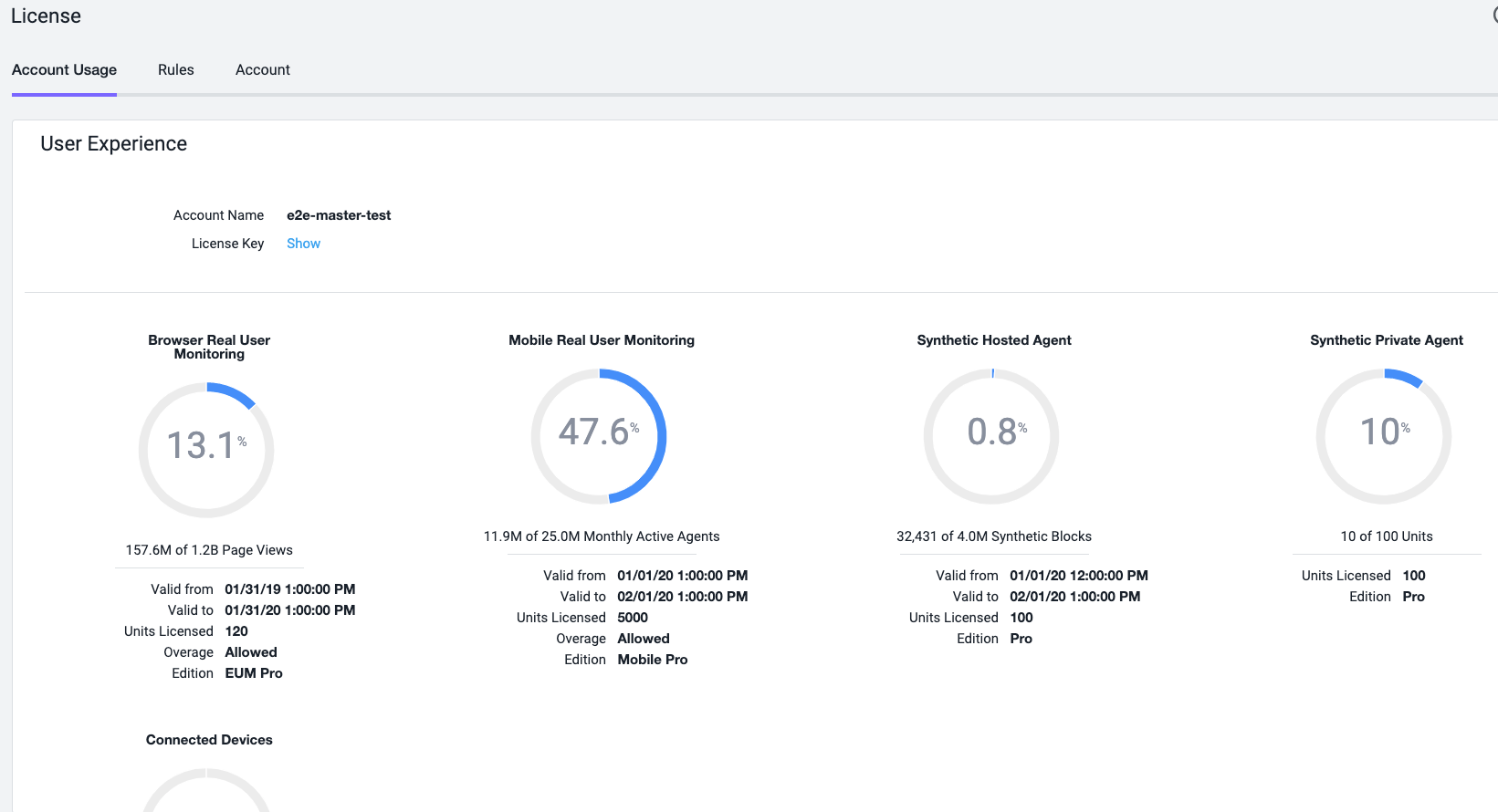 Screenshot of EUM licensing page