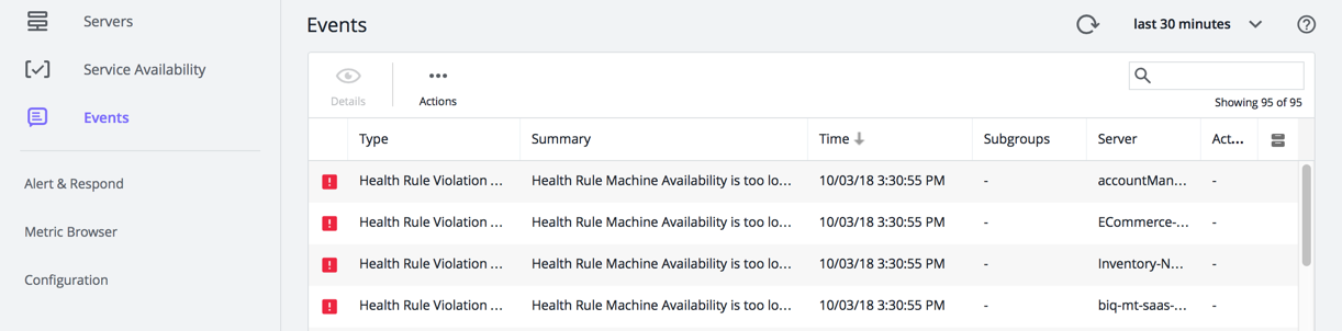 Server Visibility Events List