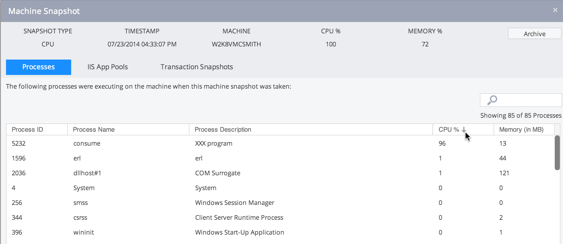 Machine Snapshot