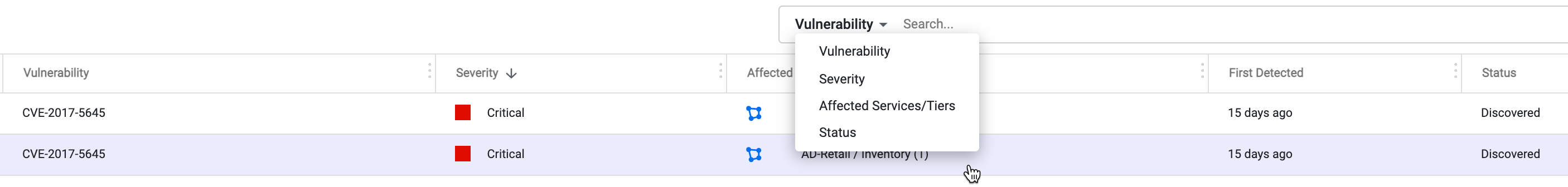 Vulnerability Search Filter Vulnerability Search Filter