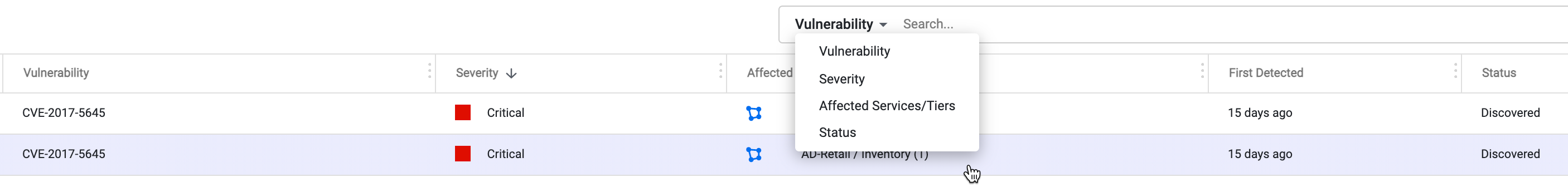 Vulnerability Search Filter