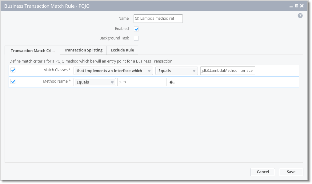 Transaction Match Criteria