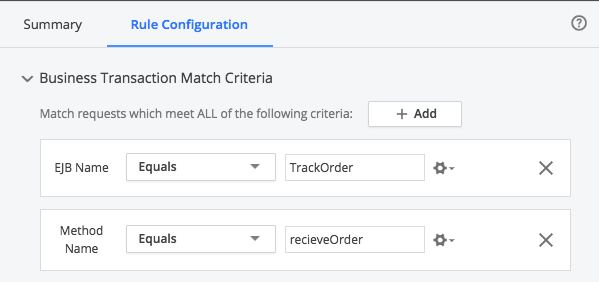 Business Transaction Match Criteria