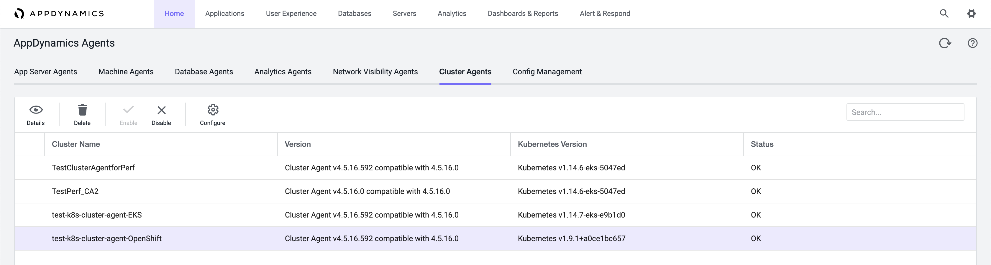 Cluster Agents tab
