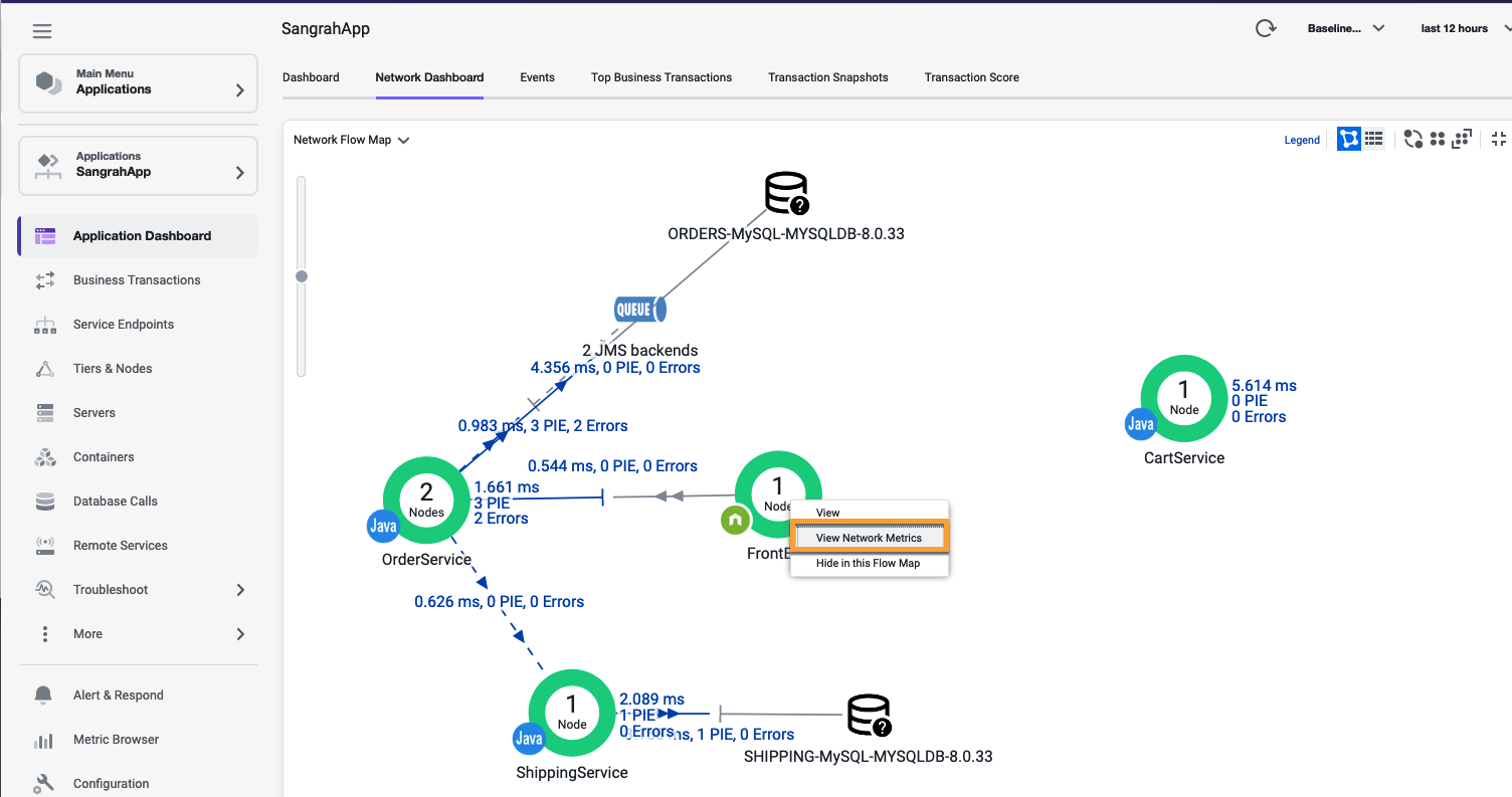 TCP and network context for the application