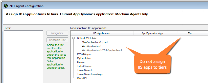 No IIS Applications Assigned To Tiers