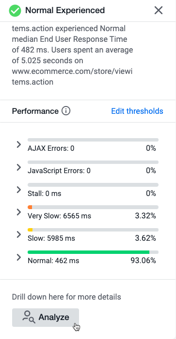 Analyze button for browser applications