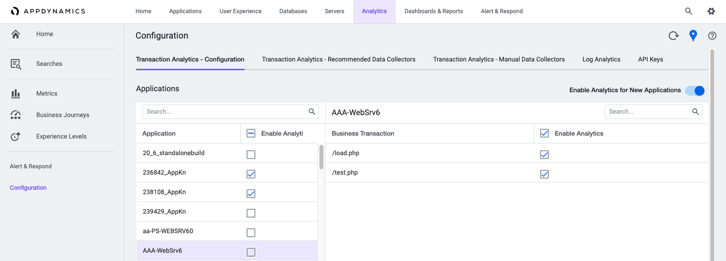 Transaction Analytics Configuration