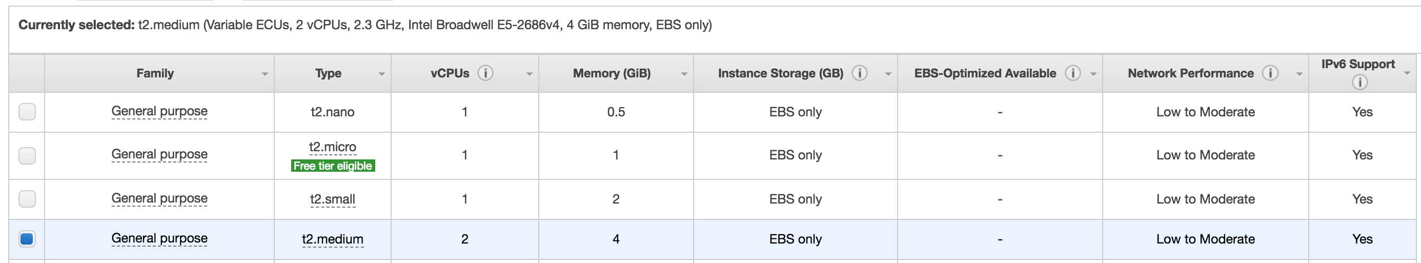 Select instance type