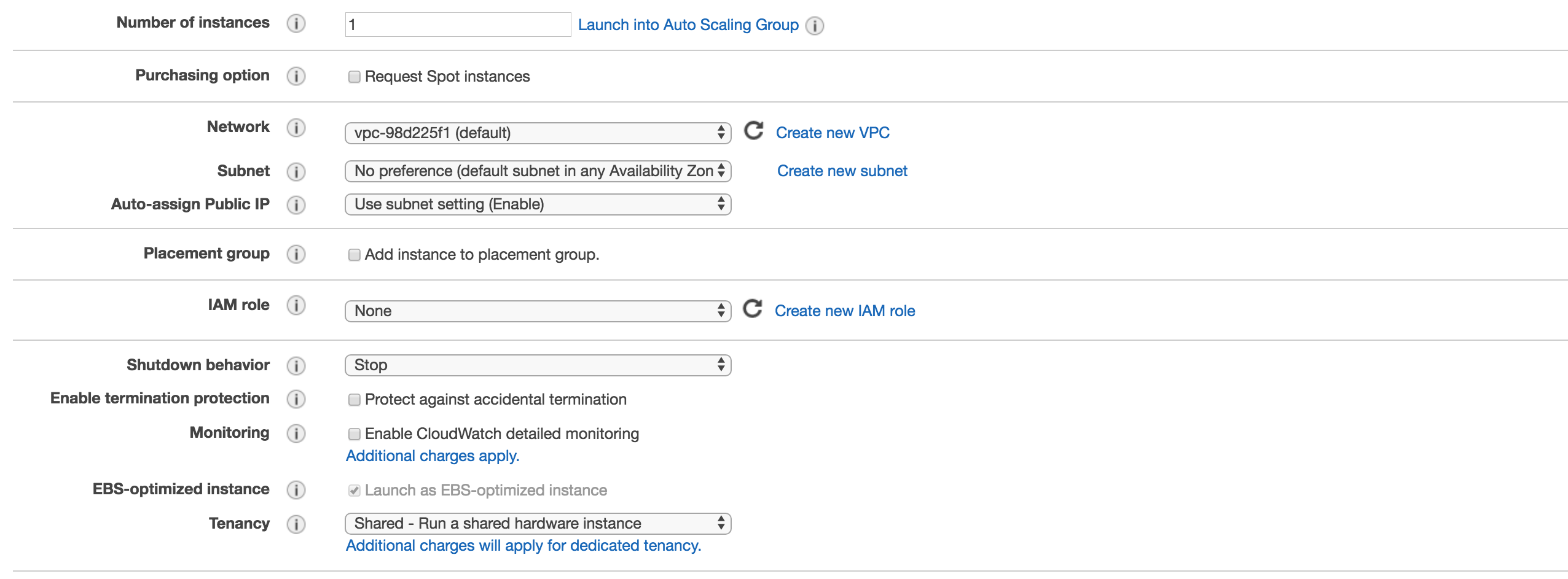 Default instance settings