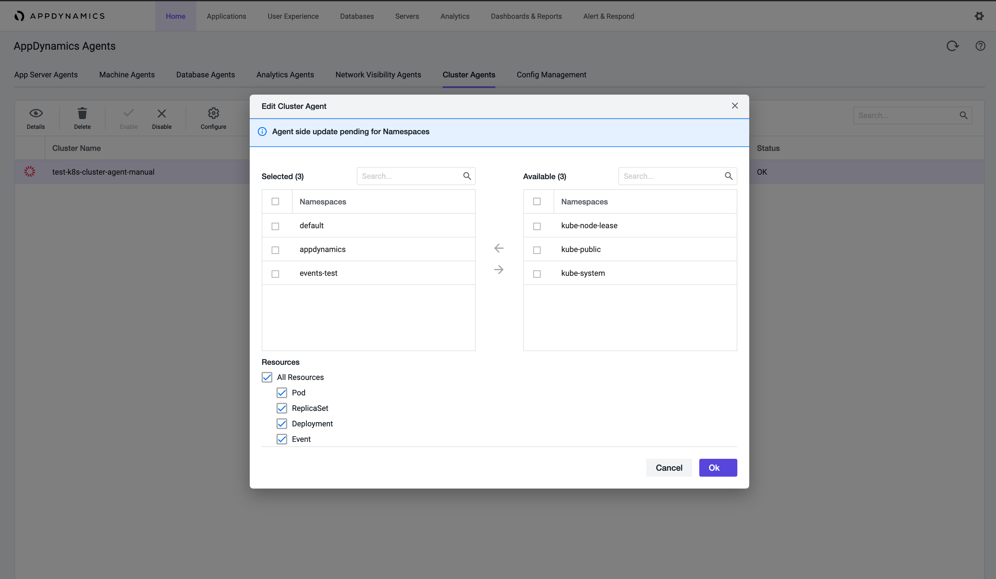 Edit Cluster Agent