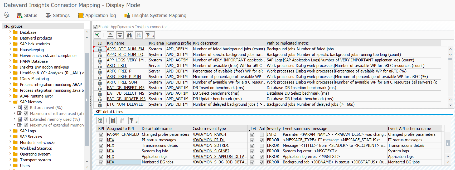 Datavard Insights Connector Mapping Appdynamics Sap Agent